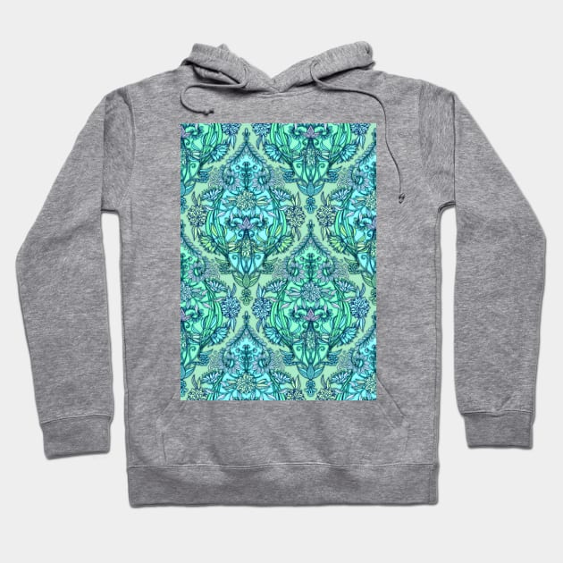 Botanical Moroccan Doodle Pattern in Mint Green, Lilac & Aqua Hoodie by micklyn